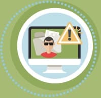 Image representing a computer screen with a caution symbol