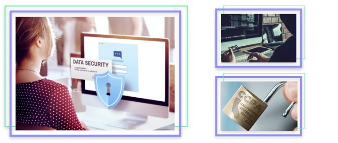 Image collage of people using devices securely