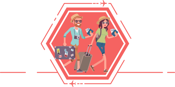 Image of travelers with their luggages and passports