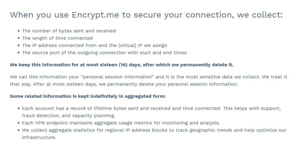 Encrypt.me Data Logging Policy