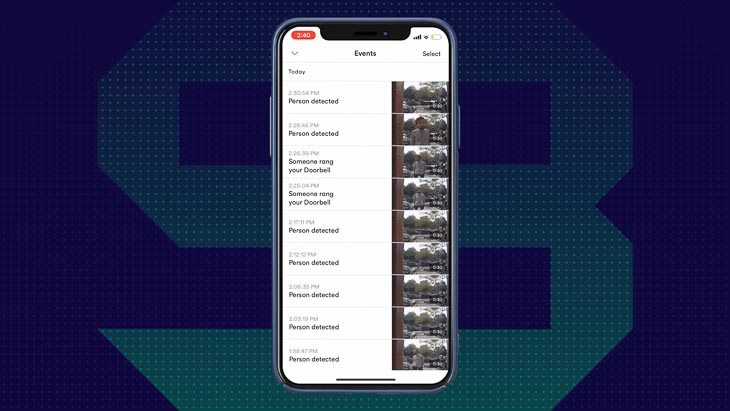 Event History on the Vivint Doorbell Camera
