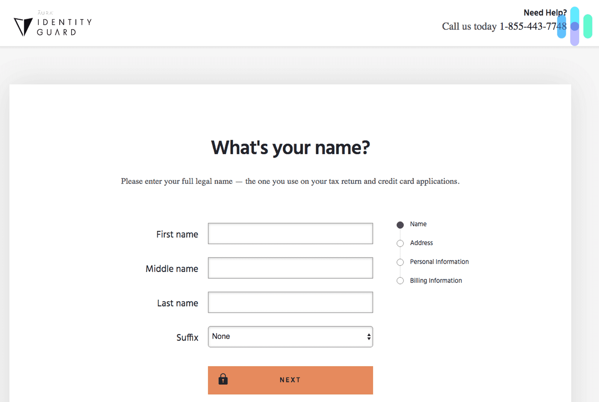Filling out Identity Guard Information