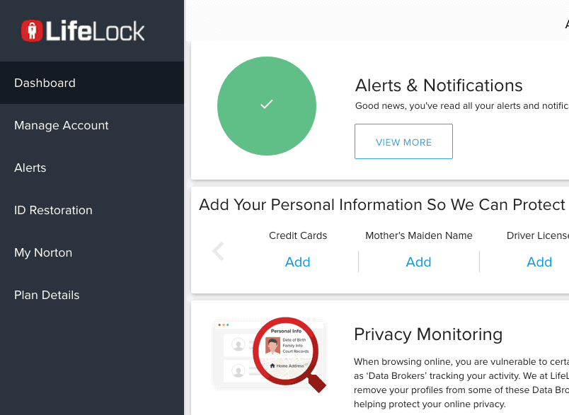 LifeLock Dashboard