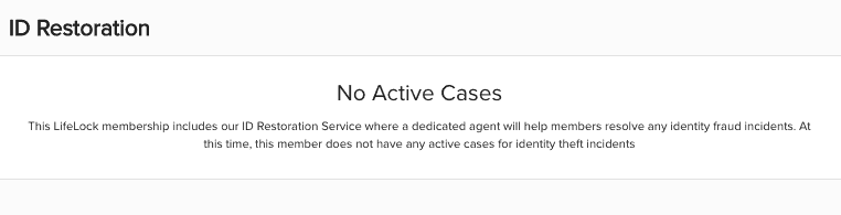 LifeLock ID Restoration Dashboard