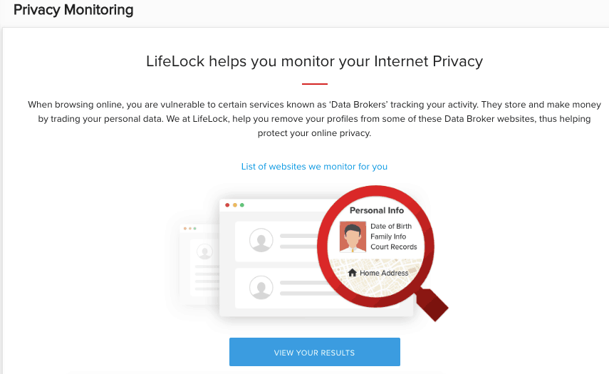 LifeLock Privacy Monitor