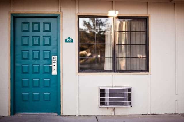 Motel room door and window