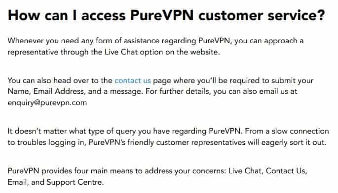 PureVPN Customer Support Options