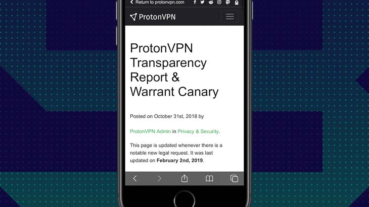 Informe de transparencia en la aplicación protonvpn