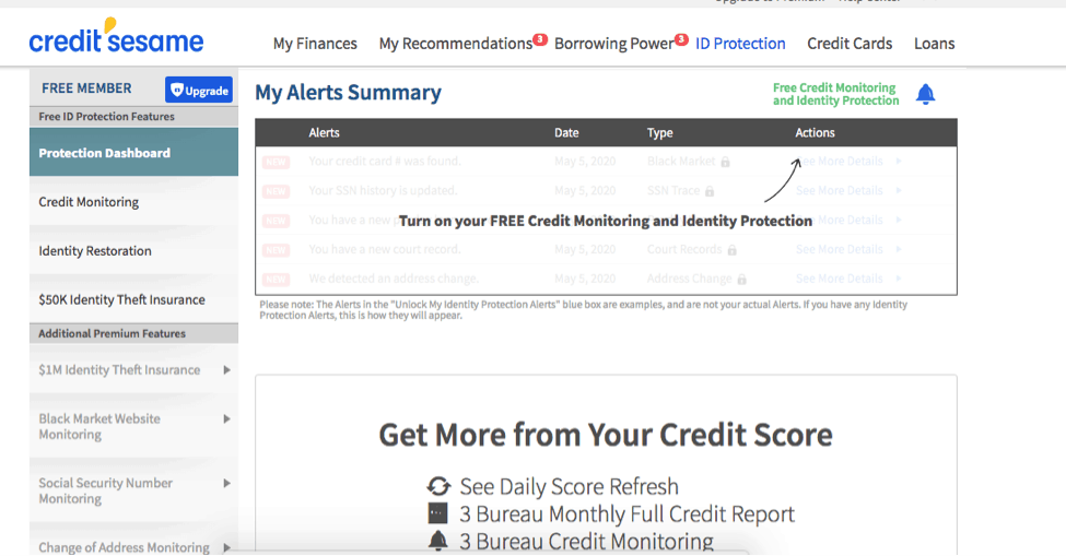 Credit Sesame Alerts Summary