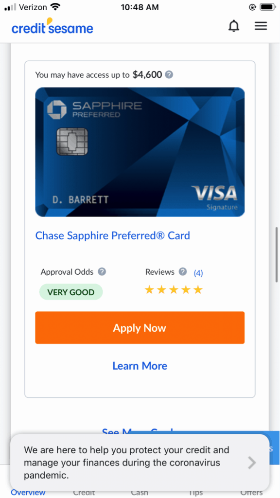 Credit Sesame App Offers