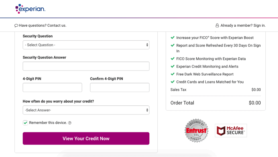 Experian Security Questions
