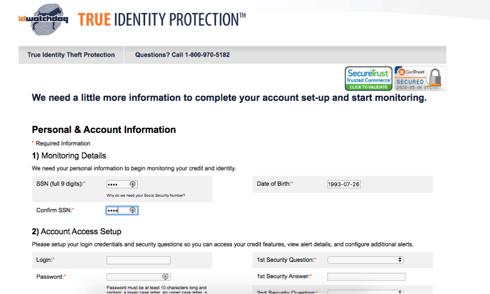 ID Watchdog Account Sign-up