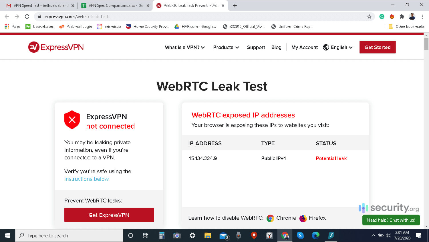Conectando -se ao SurfShark no Windows WebRTC Leak Test