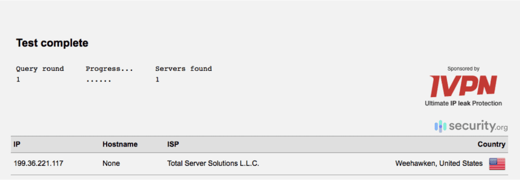 DNS Leak Test Results