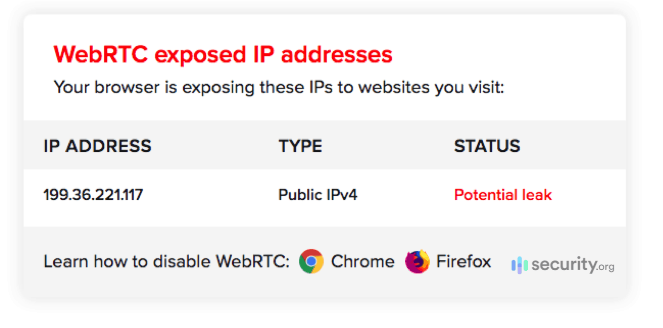 सर्फशार्क के साथ webrtc लीक परीक्षण