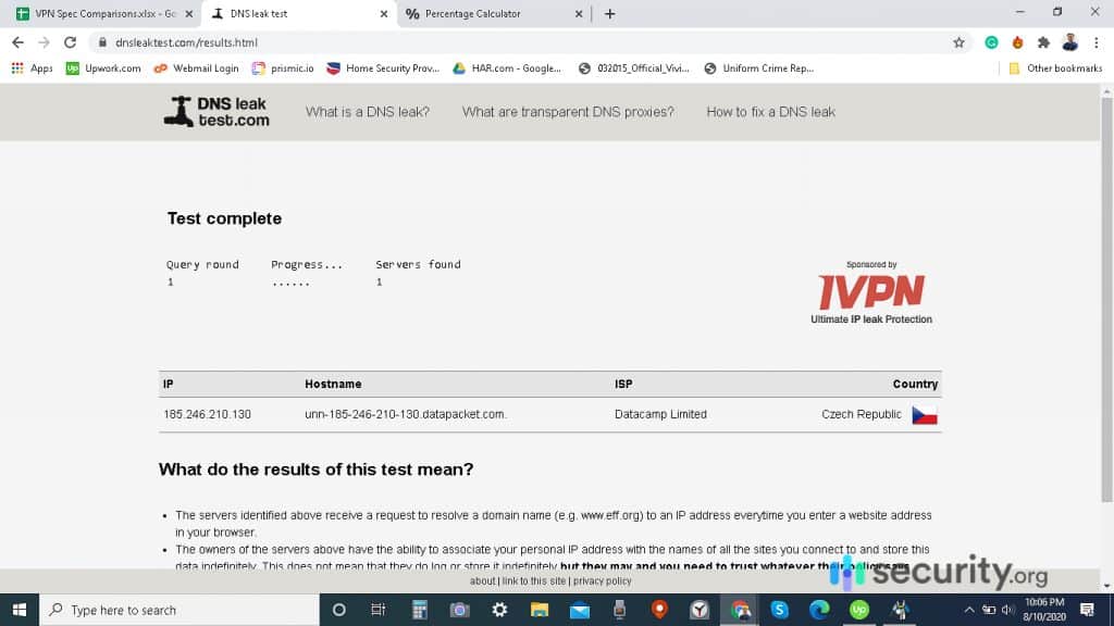 HMA Windows DNS Leak Test