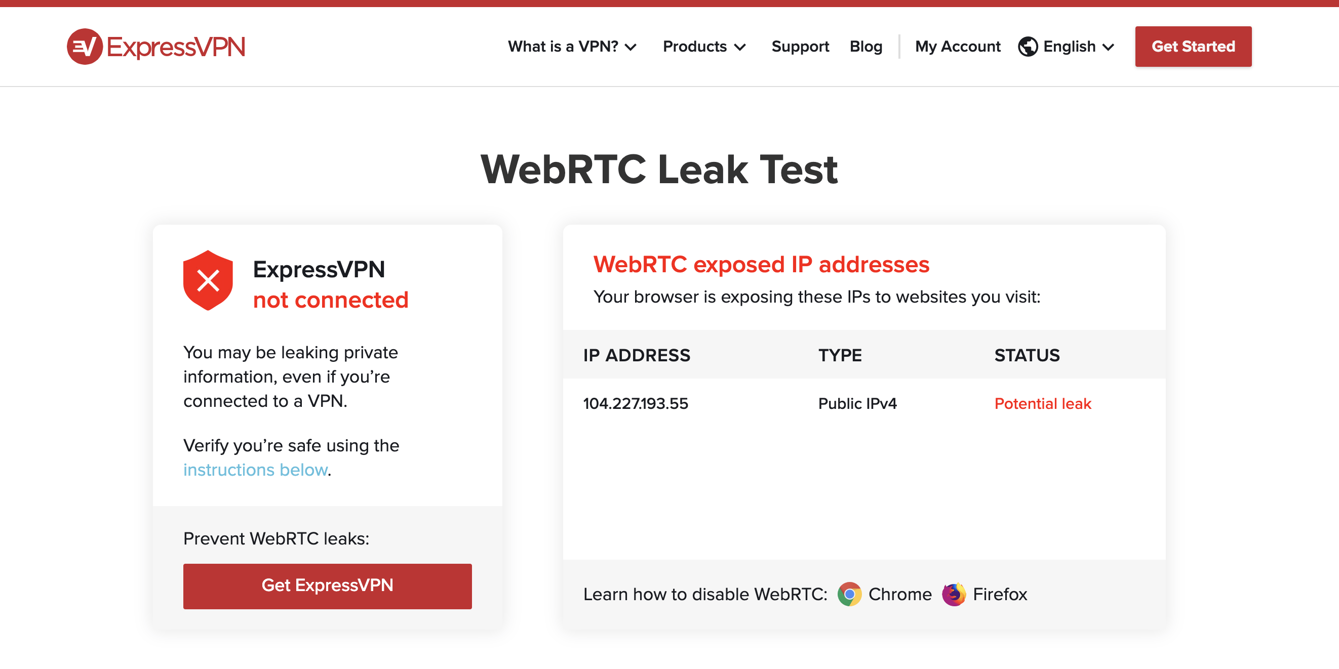 VPN 실행중인 WebRTC 누출 테스트