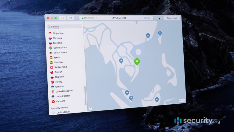 Captura de pantalla de la aplicación Nordvpn Mac