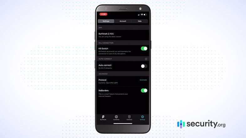 Surfshark's Kill Switch Option