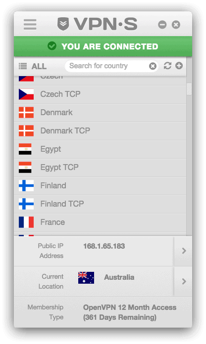 VPNSecure - Connexion sur l'application