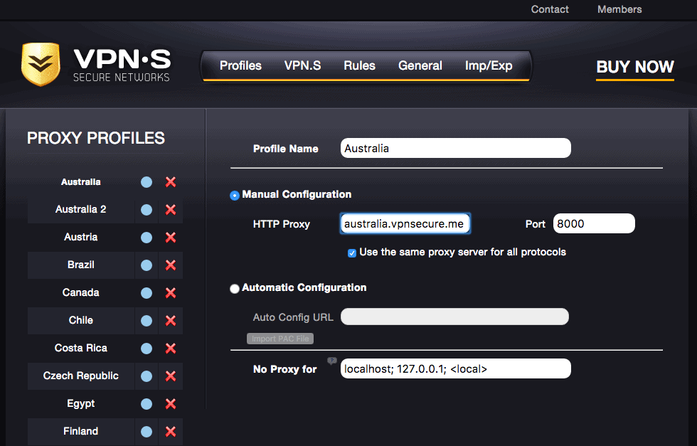 Tableau de bord VPNSecure