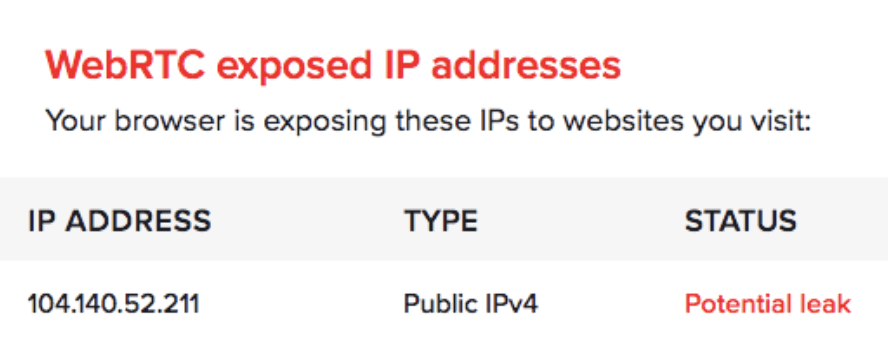 NordVPN के साथ Webrtc लीक टेस्ट