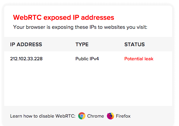 AVG VPN पर मैक पर WEBRTC लीक टेस्ट