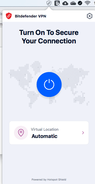 BitDefender VPN en la aplicación Mac: no conectado