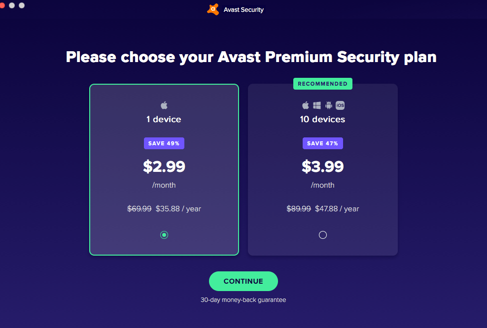 Choisir un plan de sécurité premium AVAST