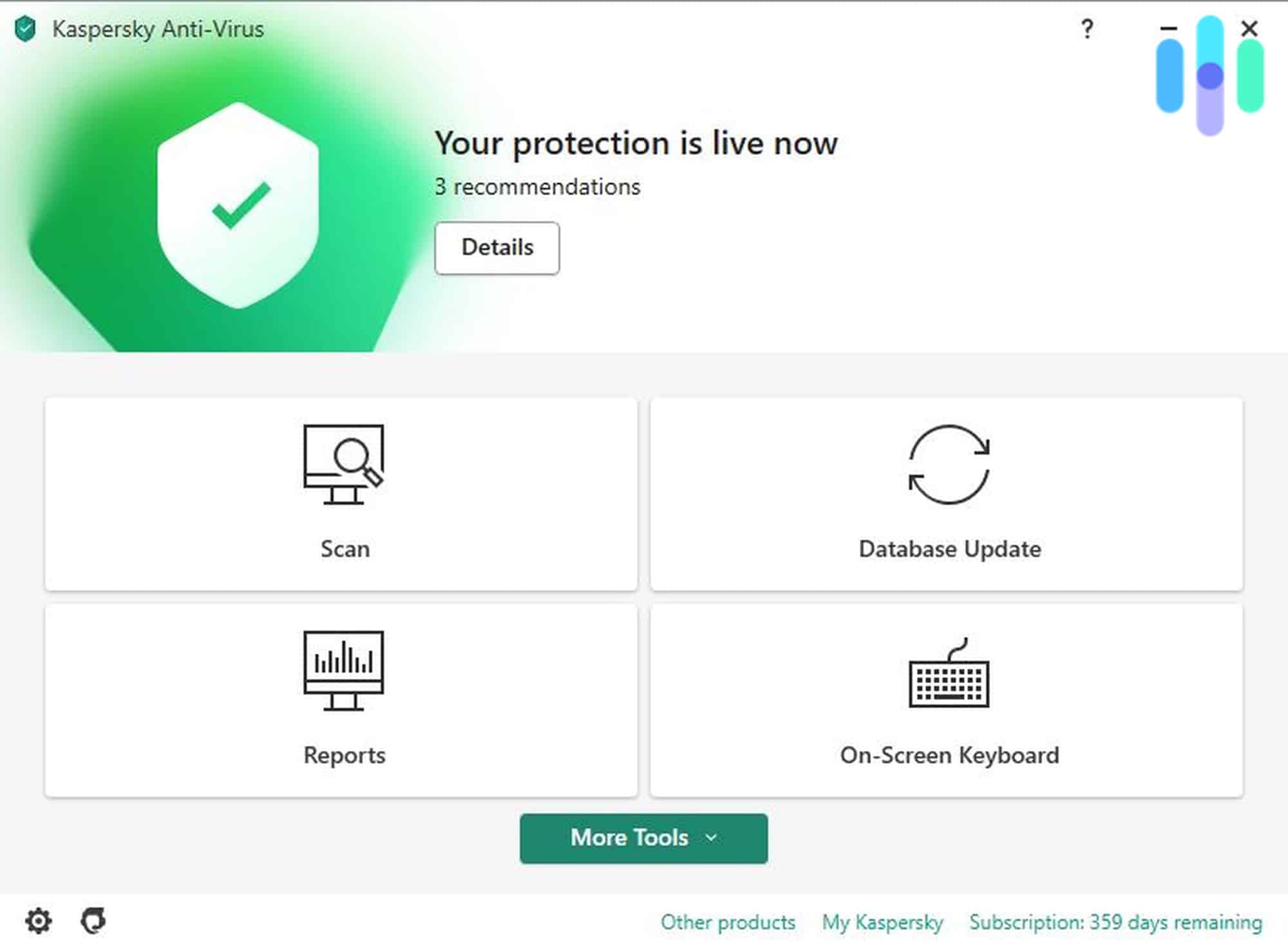 Kaspersky Antivirus App Home Screen  - Product Header Image