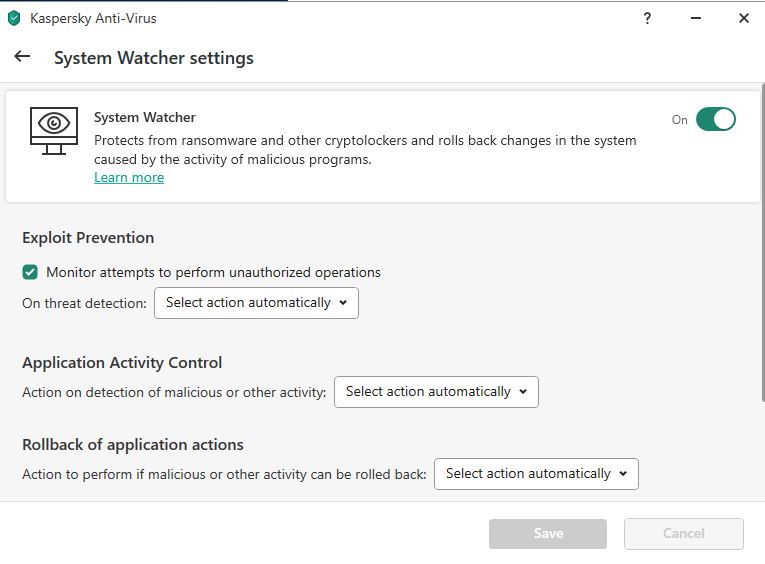 Kaspersky Antivirus System Watcher Settings  - Product Header Image