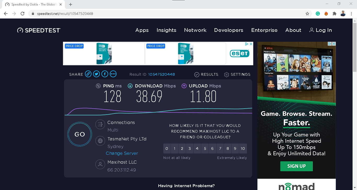 Kaspersky Windows Speed Test With VPN