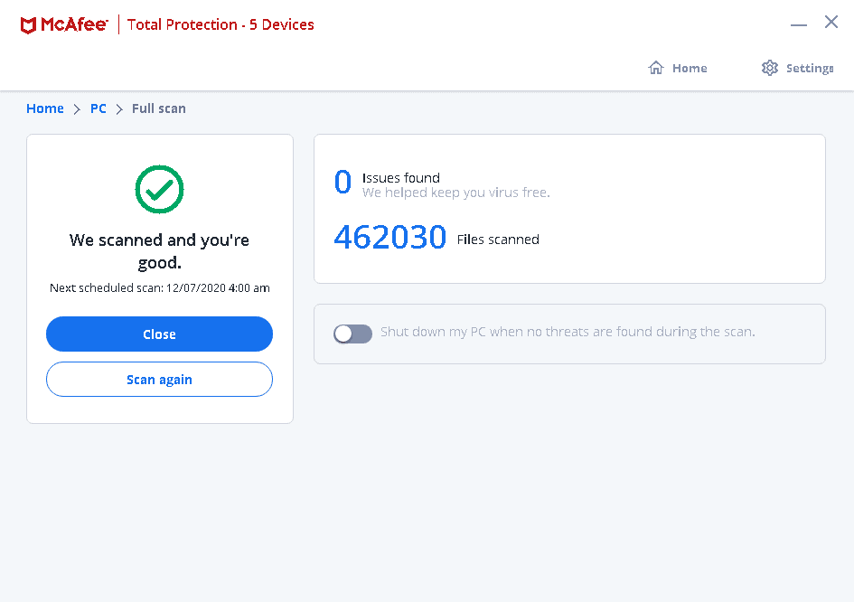 McAfee Finished Full Scan