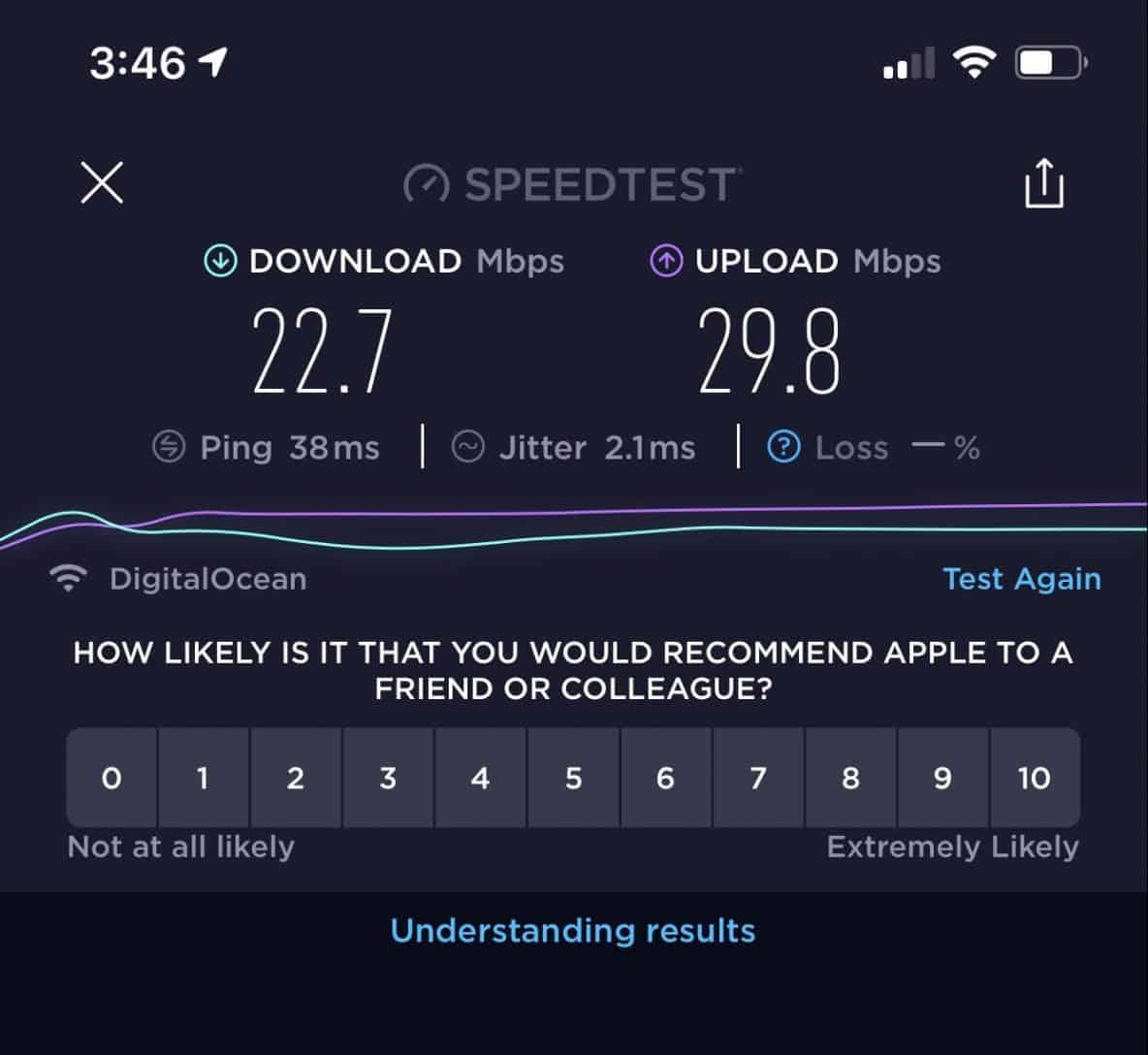 McAfee VPN - Speed Test with VPN on iOS