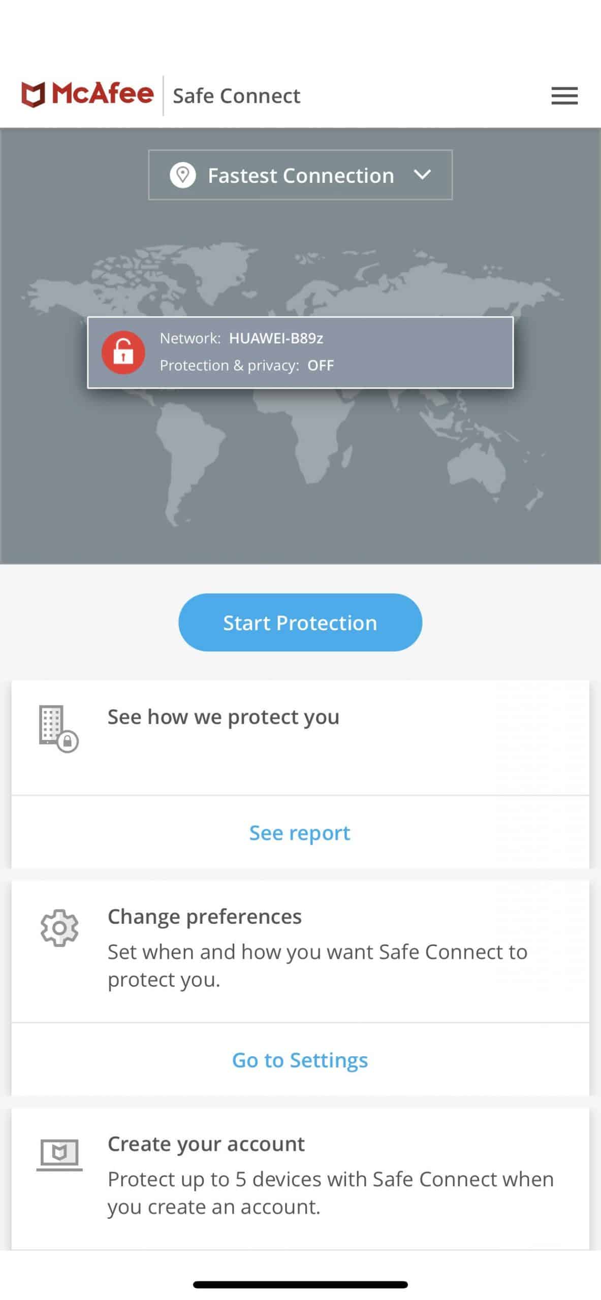 McAfee VPN iOS Home Screen Not Connected