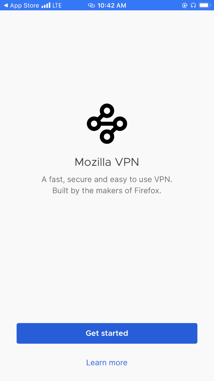 Mozilla VPN iOS App Home Page
