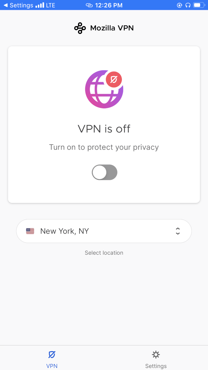 Mozilla VPN iOS App - VPN is Off