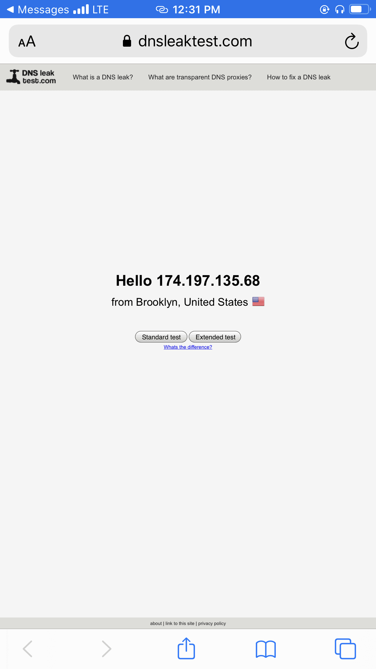 Mozilla VPN iOS DNS Leak Test VPN - Not Connected