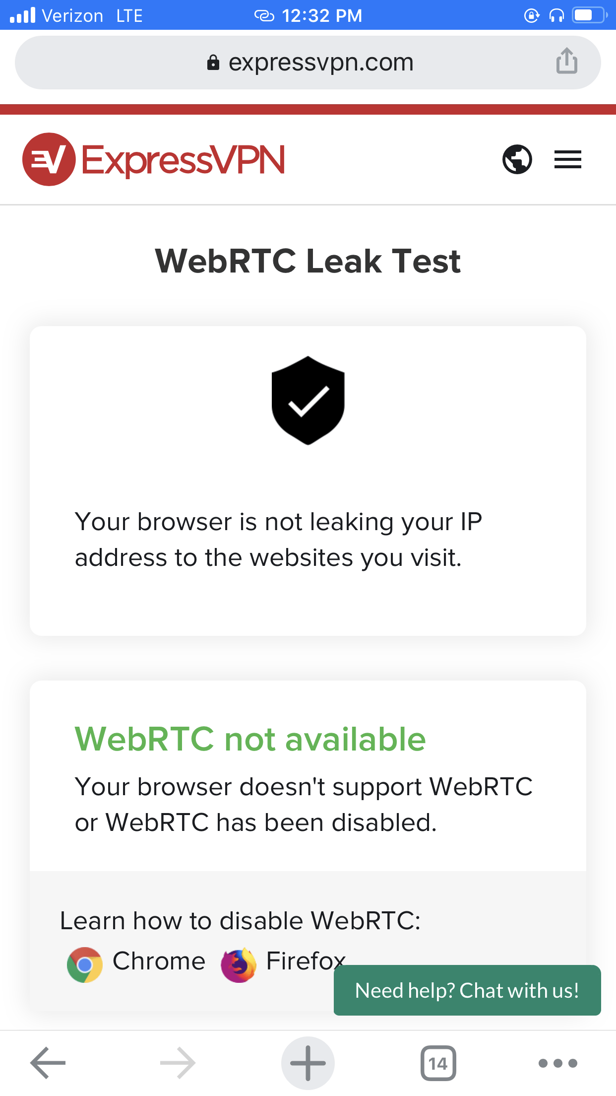 Mozilla VPN iOS WebRTC Leak Test VPN - Not Connected