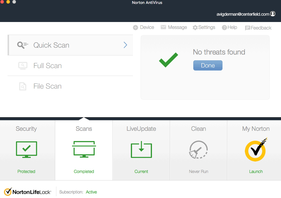 Norton Quick Scan Completed