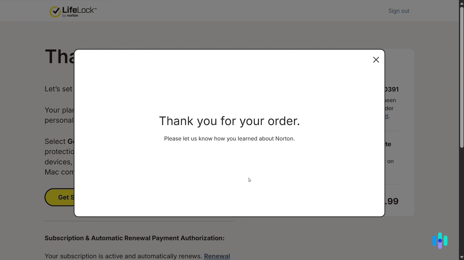 Order confirmation screen Order confirmation screen