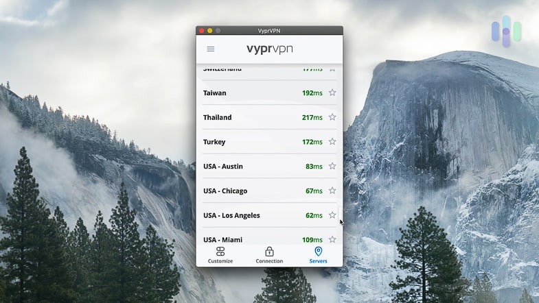 VYPRVPN मैक सर्वर