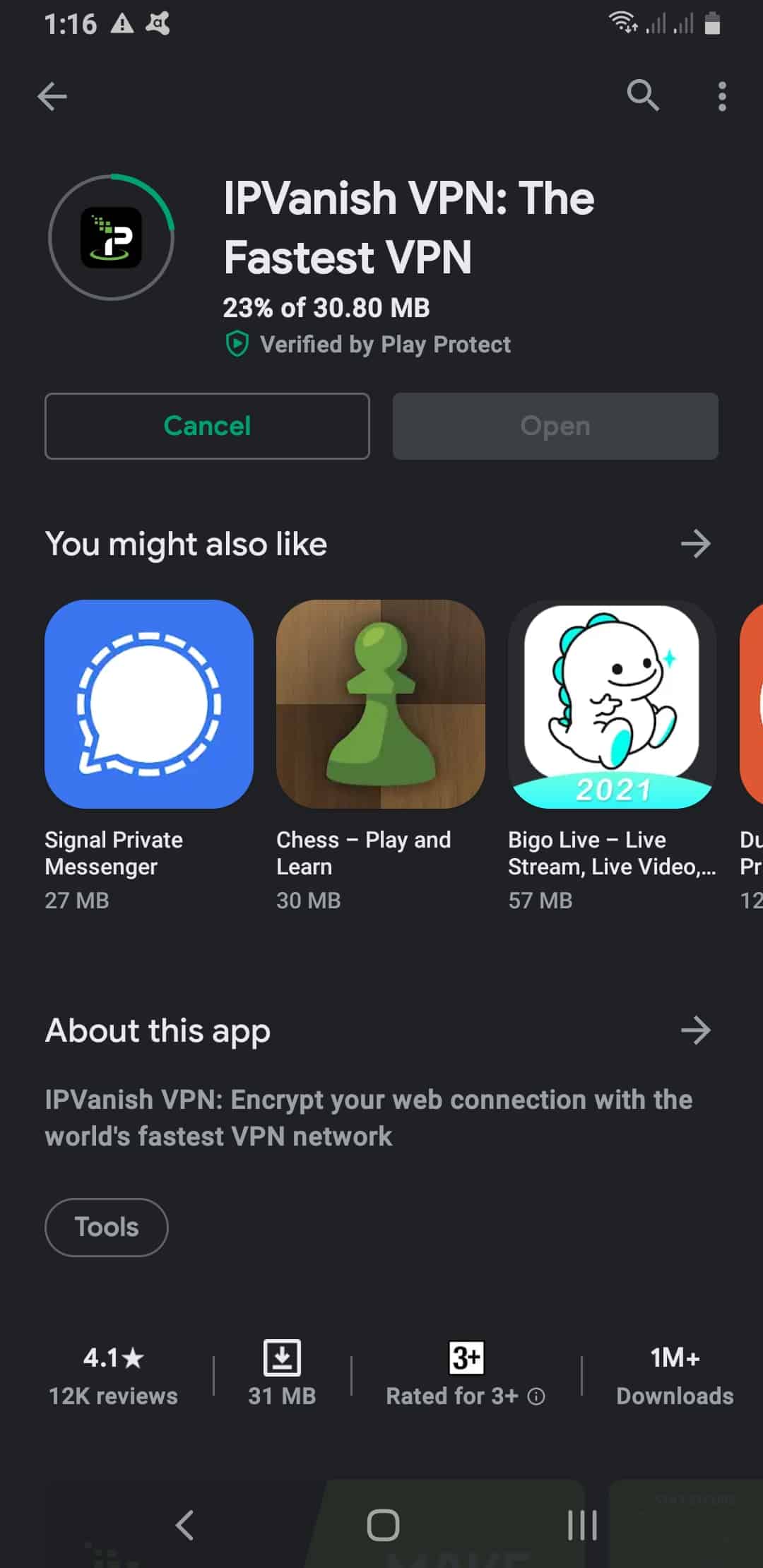 Downloading a VPN app from the Play Store