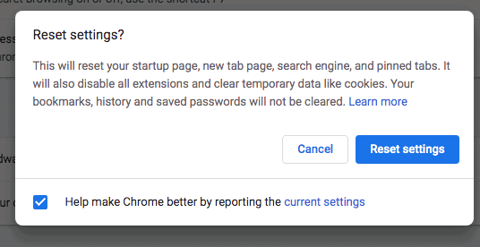 Resetting Settings on Chrome