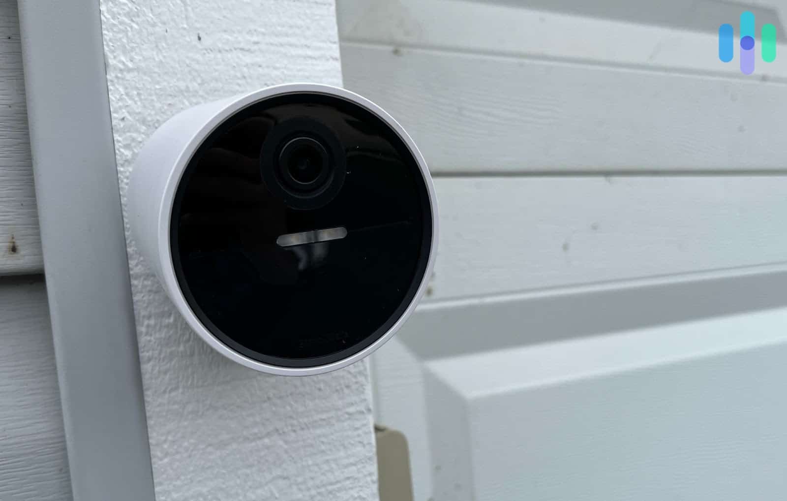The new SimpliSafe Outdoor Camera mounted outside our home