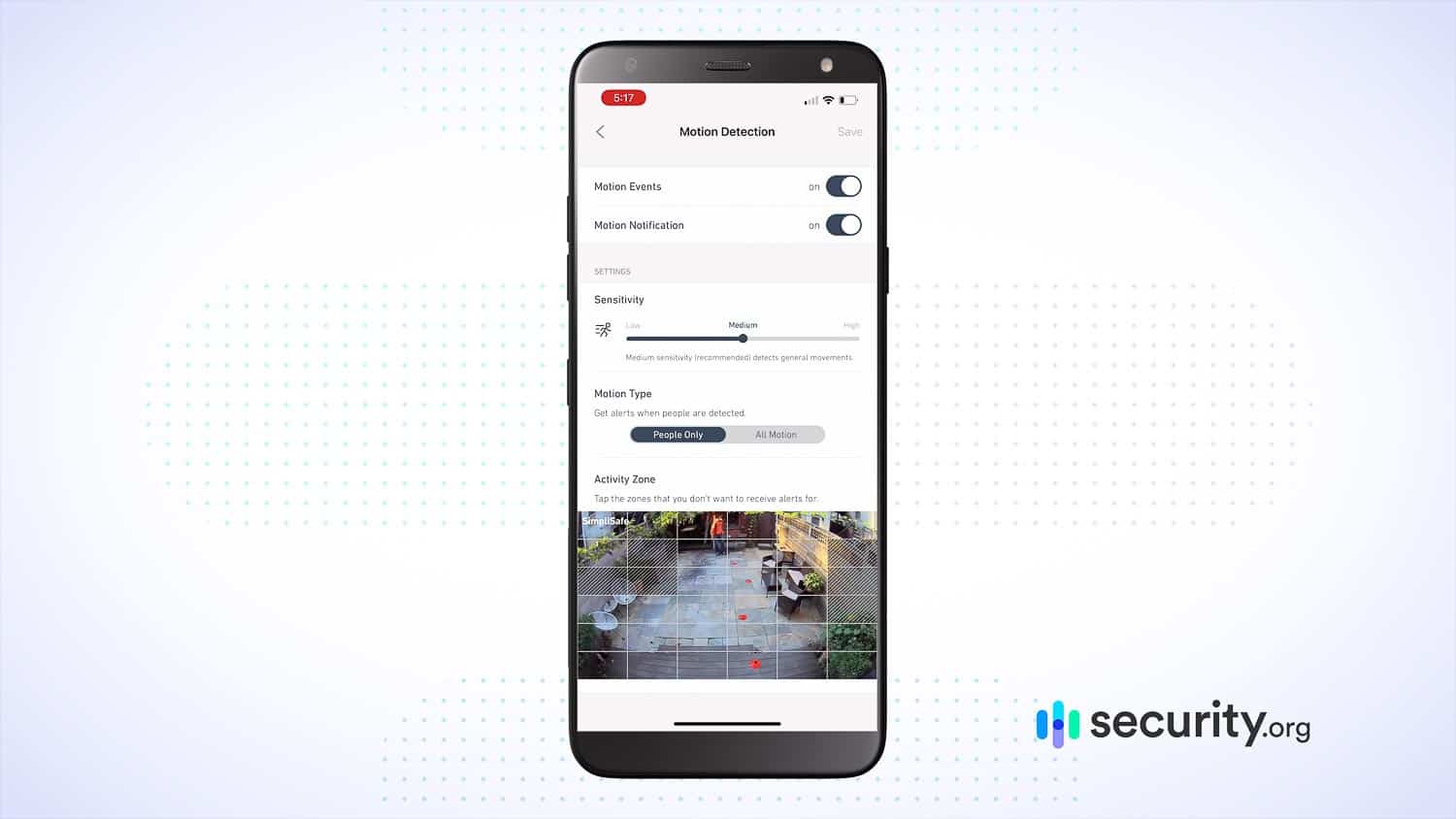 SimpliSafe App Motion Detection Settings