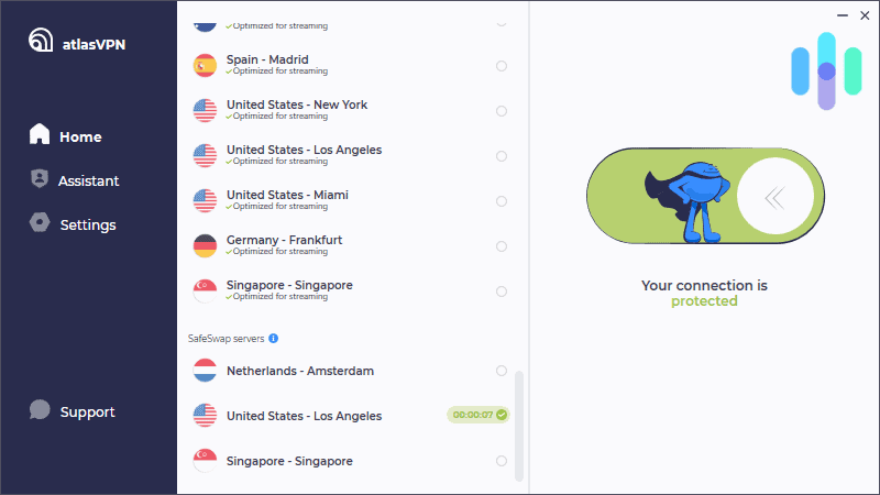 Atlas VPN - Connected to SafeSwap