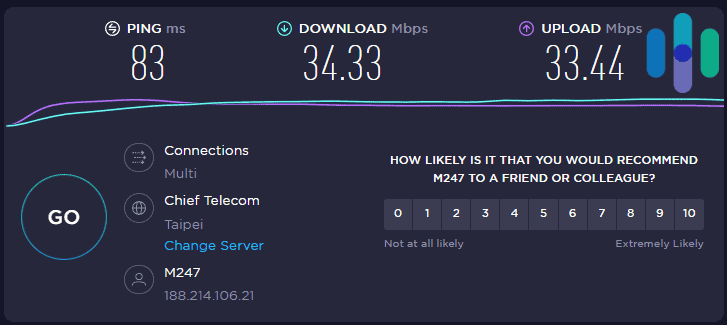 Speed test with VPN Windows