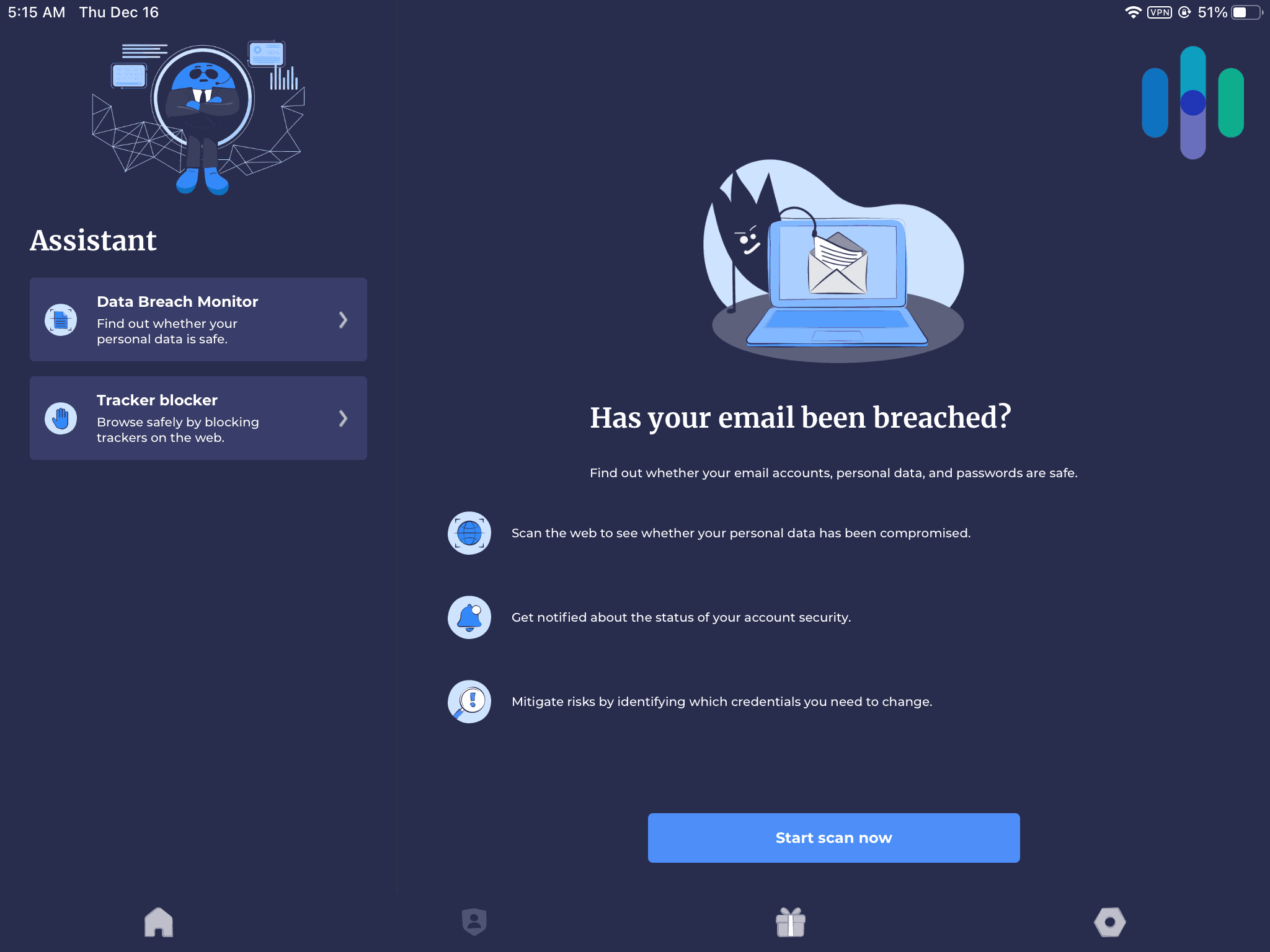 Atlas VPN - Tracker Blocker Data Breach Scan on iOS