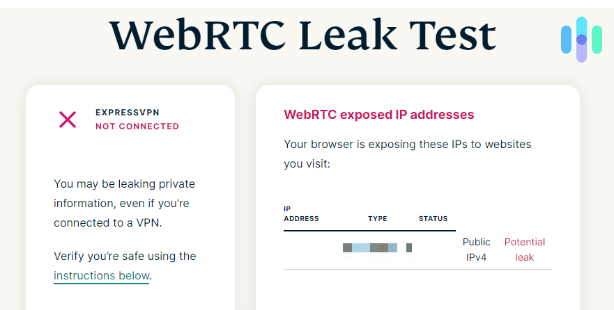 WebRTC leak test result